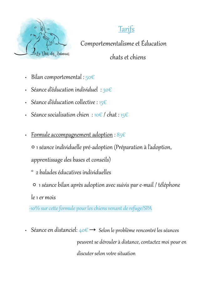 Tarifs Comportementalisme et Education